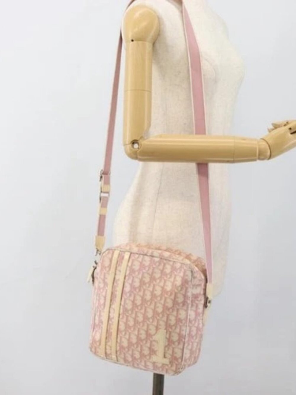 Christian Dior Trotter Canvas Shoulder Bag PVC Pink Silver Auth BA13409 - Picture 14 of 16